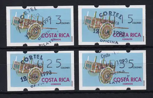 Costa Rica Klüssendorf-ATM Karren Mi-Nr. 1 Satz 13-15-25-35 mit ET-O 12.7.93