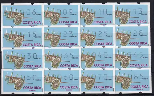 Costa Rica Klüssendorf-ATM Karren Mi-Nr. 1 Tastensatz 16 Werte 6-85 **