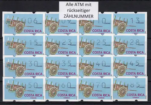 Costa Rica Klüssendorf-ATM Karren Mi-Nr. 1 Tastensatz 16 Werte 6-85 ** alle Nr.