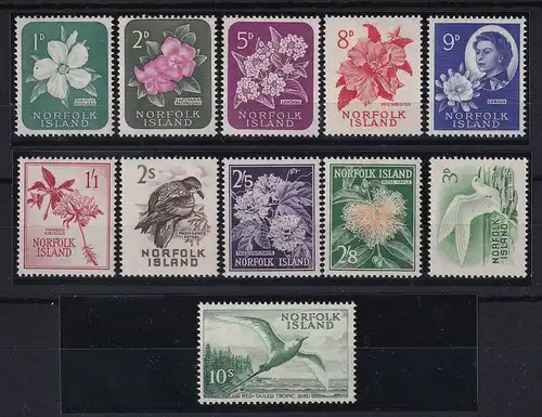 Norfolk Island 1960 Mi.-Nr. 26-36 Satz kpl. postfrisch **/ MNH Blumen und Vögel