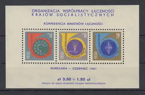 Polen / Polska 1961 Konferenz der Postminister Mi.-Nr. Block 24 ** 