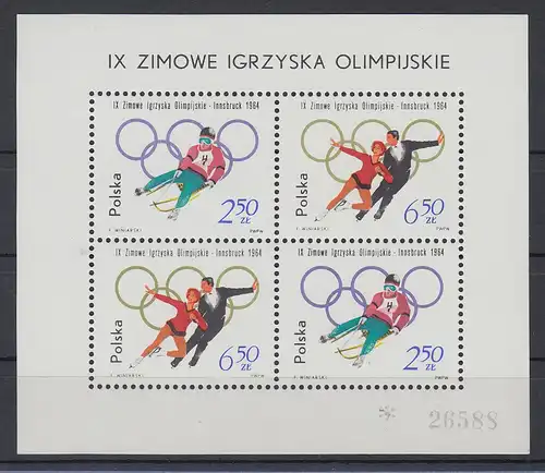 Polen / Polska 1964 Olympische Winterspiele, Innsbruck Mi.-Nr. Block 32 ** 