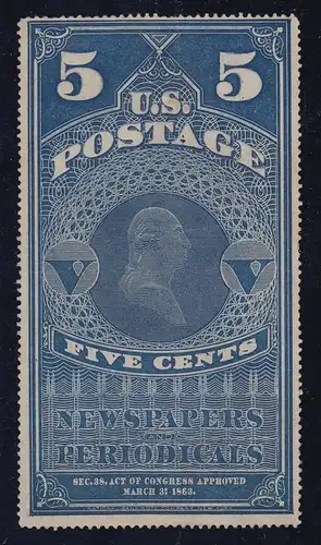 USA 1867 Zeitungsmarke 5 Cent blau Mi.-Nr. 4x ungebraucht o. G. wie ausgegeben