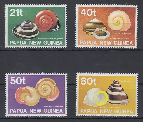 Papua Neu Guinea 1991 Gehäuse von Landschnecken Satz Mi.-Nr. 631-34 ** 