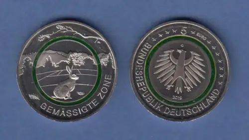5-Euro Münze Klimazonen der Erde GEMÄSSIGTE ZONE 2019 Hase G Karlsruhe 