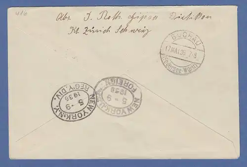 Liechtenstein Zeppelin-Satz Mi.-Nr. 149-150 Oberrandstück auf R-Brief 5.5.1936