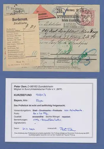 Bayern Wappen 1 Mark Mi.-Nr. 53y als EF auch Nachnahme-Paketkarte in die Schweiz