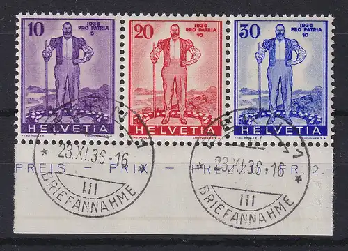 Schweiz 1936 Einzelmarken aus Block 2 10-20-30 Rp. 3er-Streifen Mi.-Nr. A294-96 