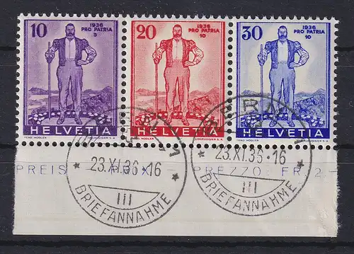 Schweiz 1936 Einzelmarken aus Block 2 10-20-30 3er-Streifen Mi.-Nr. A294-96  O