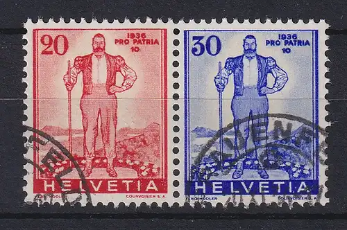 Schweiz 1936 Zusammendruck 20-30 aus Block 2 gestempelt FRAUENFELD 