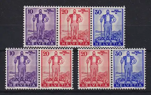 Schweiz 1936 alle 3 möglichen Zusammendrucke aus Block 2 postfrisch ** 