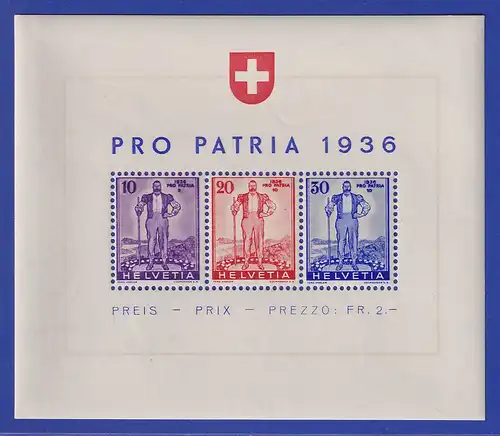 Schweiz 1936 Blockausgabe PRO PATRIA Mi.-Nr. Block 2 ** einwandfreie Qualität.