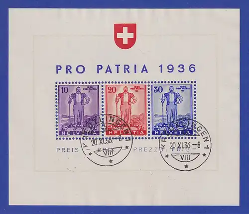 Schweiz 1936 Blockausgabe PRO PATRIA Mi.-Nr. Block 2 gest einwandfreie Qualität.