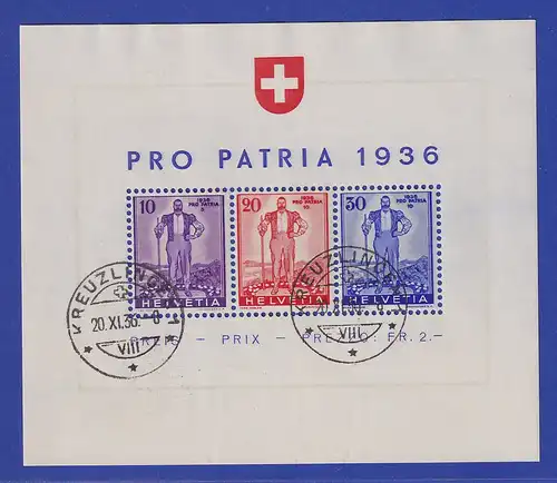 Schweiz 1936 Blockausgabe PRO PATRIA Mi.-Nr. Block 2 O in einwandfreier Qualität