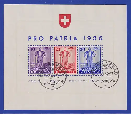 Schweiz 1936 Blockausgabe PRO PATRIA Mi.-Nr. Block 2 O,  einwandfreie Qualität.