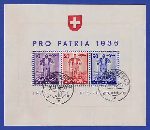 Schweiz 1936 Blockausgabe PRO PATRIA Mi.-Nr Block 2 O in einwandfreier Qualität.