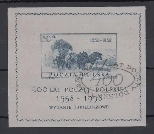 Polen / Polska 1958 Polnische Post Postkutsche Mi.-Nr. Block 22 mit Sonder-O 