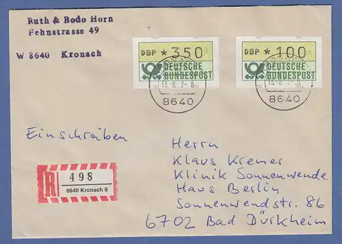 Deutschland ATM Typ NAGLER Mi-Nr. 1.2 Werte 350 / 100 auf R-Brief O Kronach 1992