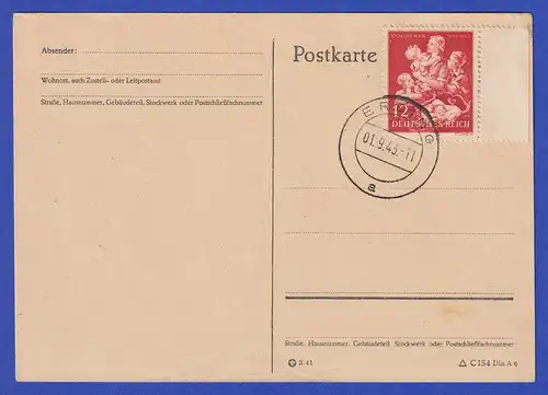 Dt. Reich Winterhilfswerk Mi.-Nr. 859 FDC-Karte mit ET-O ERDING 1.9.43