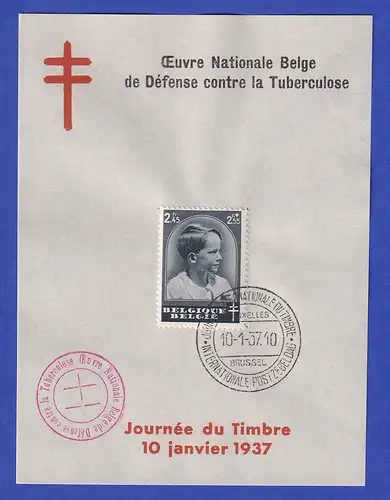 Belgien Tag der Briefmarke Mi.-Nr. 442 mit ET-O 10.1.37 auf Gedenkblatt FRANZ.