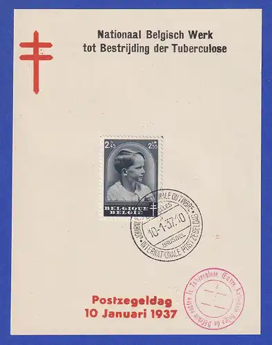 Belgien Tag der Briefmarke Mi.-Nr. 442 mit ET-O 10.1.37 auf Gedenkblatt NIEDERL.