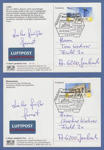 Deutschland ATM Mi.-Nr. 6-7 je Wert 65Cent auf Auslands-Postkarte, FDC 24.10.08