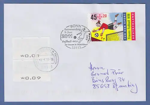 ATM Mi.-Nr. 6 Gummidruck-ATM 0,01 und 0,09 auf gel. Inlandsbrief