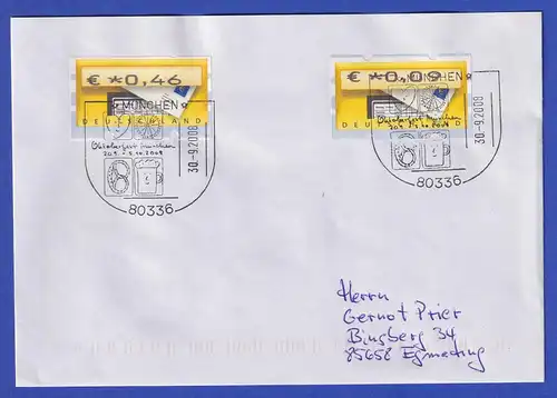Deutschland ATM Briefkasten 2 Werte auf Brief, So.-O Oktoberfest München 2008