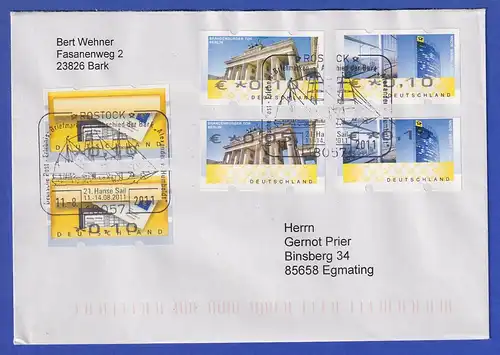 Brief mit Sonder-O ROSTOCK mit 6  ATM-Fehldrucken, 2011