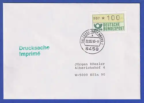 ATM Typ NAGLER Mi.-Nr. 1.2 Wert 100 auf Drucksache, O SULZBACH-ROSENBERG 22.3.93