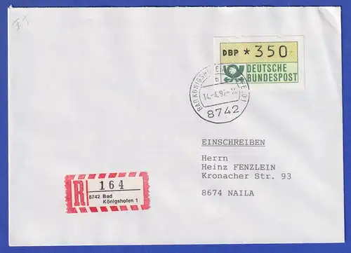 ATM Typ NAGLER Mi.-Nr. 1.2 Wert 350 auf R-Brief, O BAD KÖNIGSHOFEN 14.4.92  