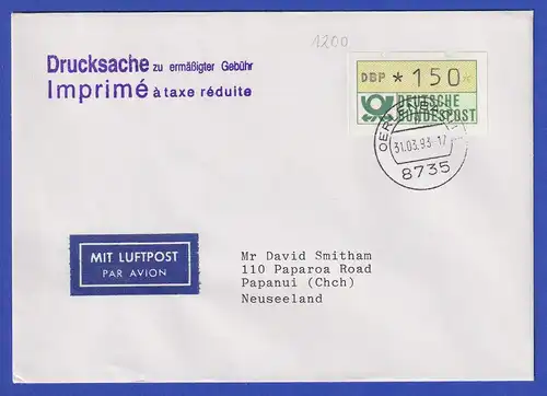 ATM Typ NAGLER Mi.-Nr. 1.2 Wert 150 auf Drucksache zu ermäßigter Gebühr, 1993  