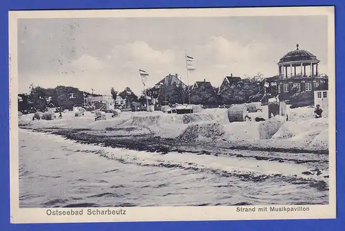 AK Ostseebad Scharbeutz Strand mit Musikpavillion, gelaufen 1929