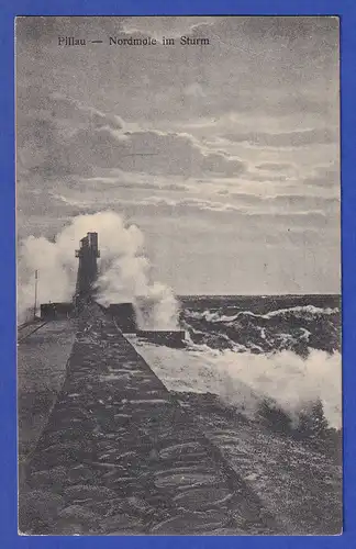 AK Pillau - Nordmole im Sturm, gelaufen 1924