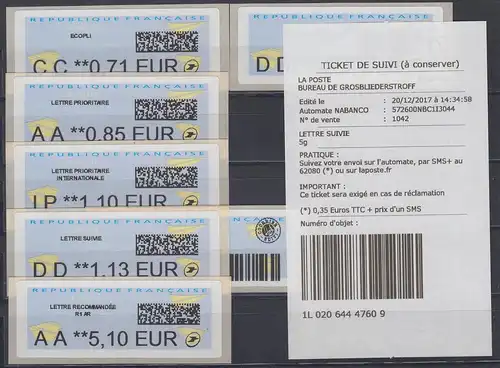 Frankreich ATM 2017 Freimarke Papierflieger Druck NABANCO Satz 6 Werte ** 