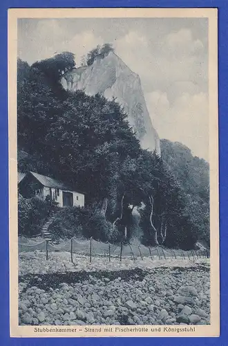 AK Stubbenkammer - Strand mit Fischerhütte und Königsstuhl, gelaufen 1925