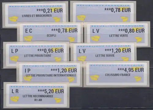 Frankreich ATM 2017 Freimarke Papierflieger Druck Zebra Satz 9 Werte ** 