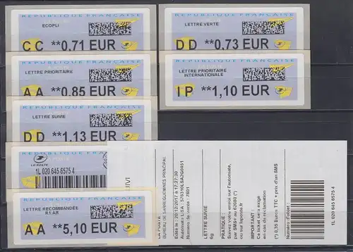 Frankreich ATM 2017 Freimarke Papierflieger Druck LISA 2 Satz 6 Werte ** 