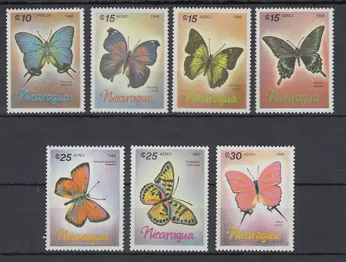 Nicaragua 1986 Schmetterlinge Mi.-Nr. 2717-2723 kpl. Satz 7 Werte **