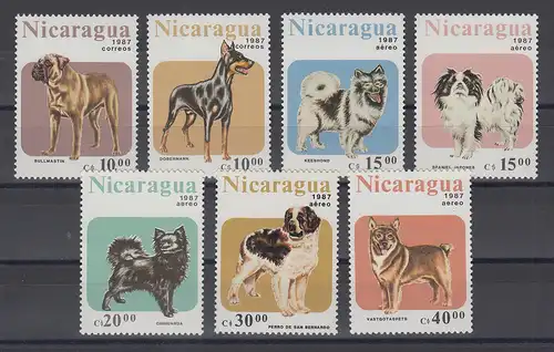 Nicaragua 1987 Hunde Mi.-Nr. 2790-2796 kpl. Satz 7 Werte **