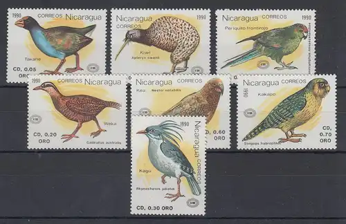 Nicaragua 1990 Vögel Mi.-Nr. 3022-3028 kpl. Satz 7 Werte **