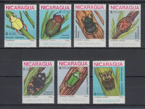 Nicaragua 1988 Käfer Mi.-Nr. 2894-2900 kpl. Satz 7 Werte **