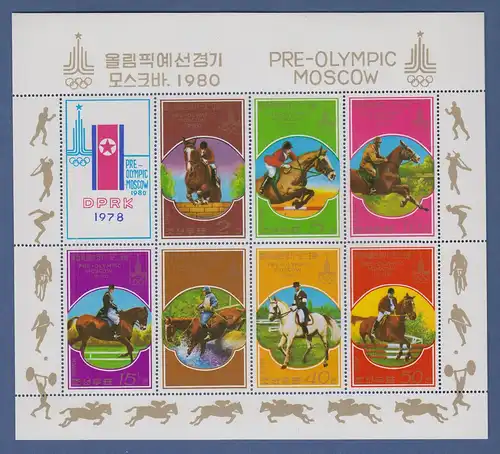Korea Nord Olympia 1980 Moskau Pferdesport Mi.-Nr. 1707-1713 Kleinbogen ** 