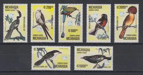 Nicaragua 1989 Vögel Mi.-Nr. 2943-2949 kpl. Satz 7 Werte **