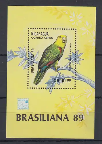Nicaragua 1989 exotische Vögel Mi.-Nr. Block 184 **