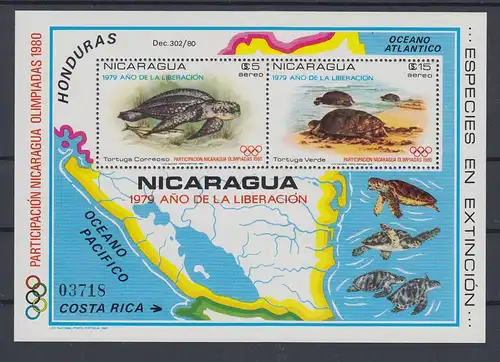 Nicaragua 1980 Schildkröten Mi.-Nr. Block 114 **