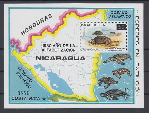 Nicaragua 1980 Schildkröten Mi.-Nr. Block 136 **