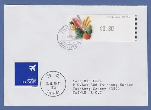 Portugal 2009 ATM Ernährung Monétel Mi.-Nr. 69 Wert 0,80 auf FDC nach Taiwan