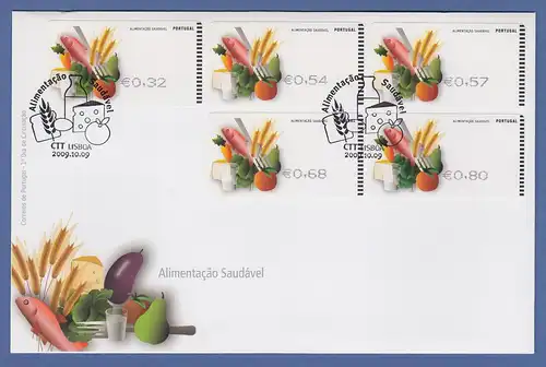 Portugal 2009 ATM Ernährung SMD Mi.-Nr. 68.1 Satz 32-54-57-68-80 auf FDC