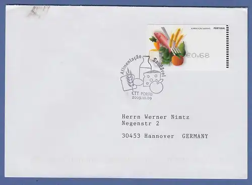 Portugal 2009 ATM Ernährung SMD Mi.-Nr. 68.1 Wert 0,68 auf FDC nach D